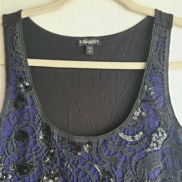 EXPRESS Dark Blue Tank w/ Black Lace - Picture 3 of 5